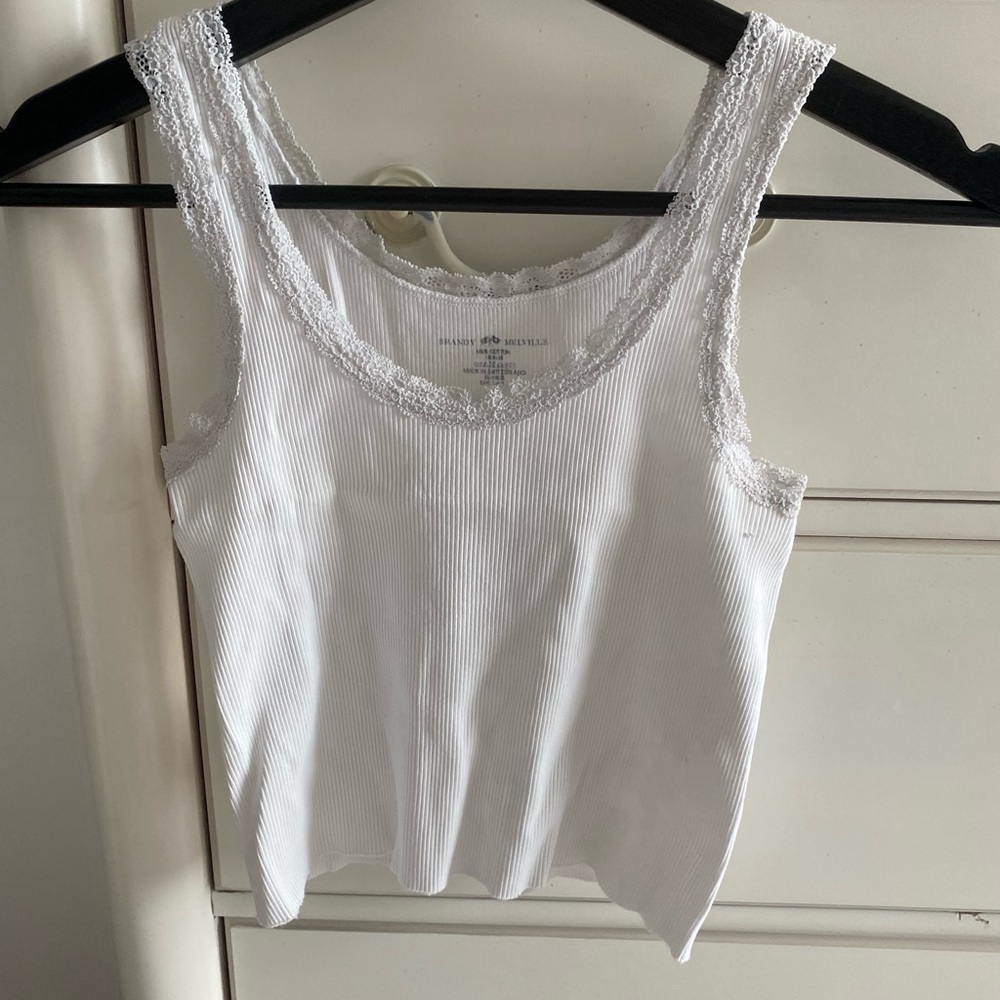 Brandy Melville White Ribbed Lace Tank Top